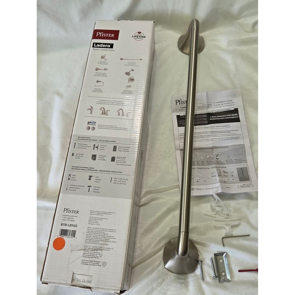 Pfister Ladera Brushed Nickel 18" Towel Bar With Spot Defense